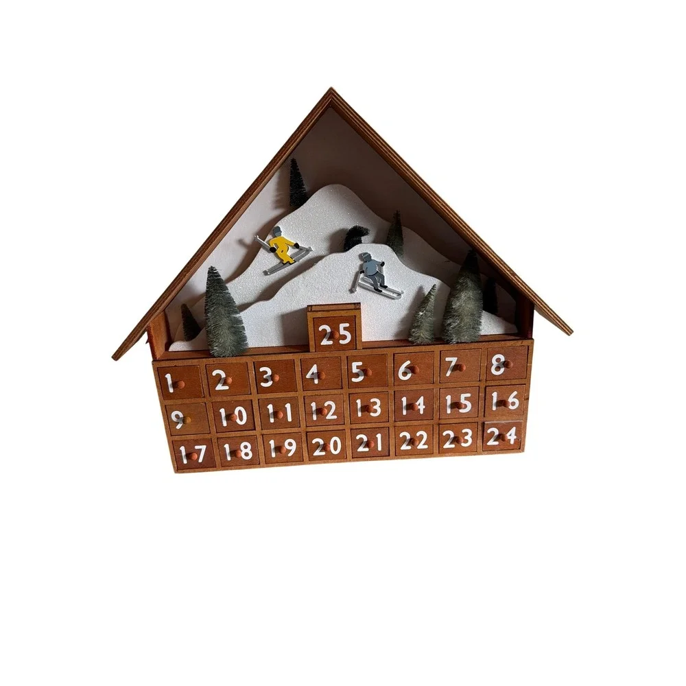 Williams Sonoma Wooden‎ Ski Chalet Advent Calendar 25 Drawers Christmas Decor